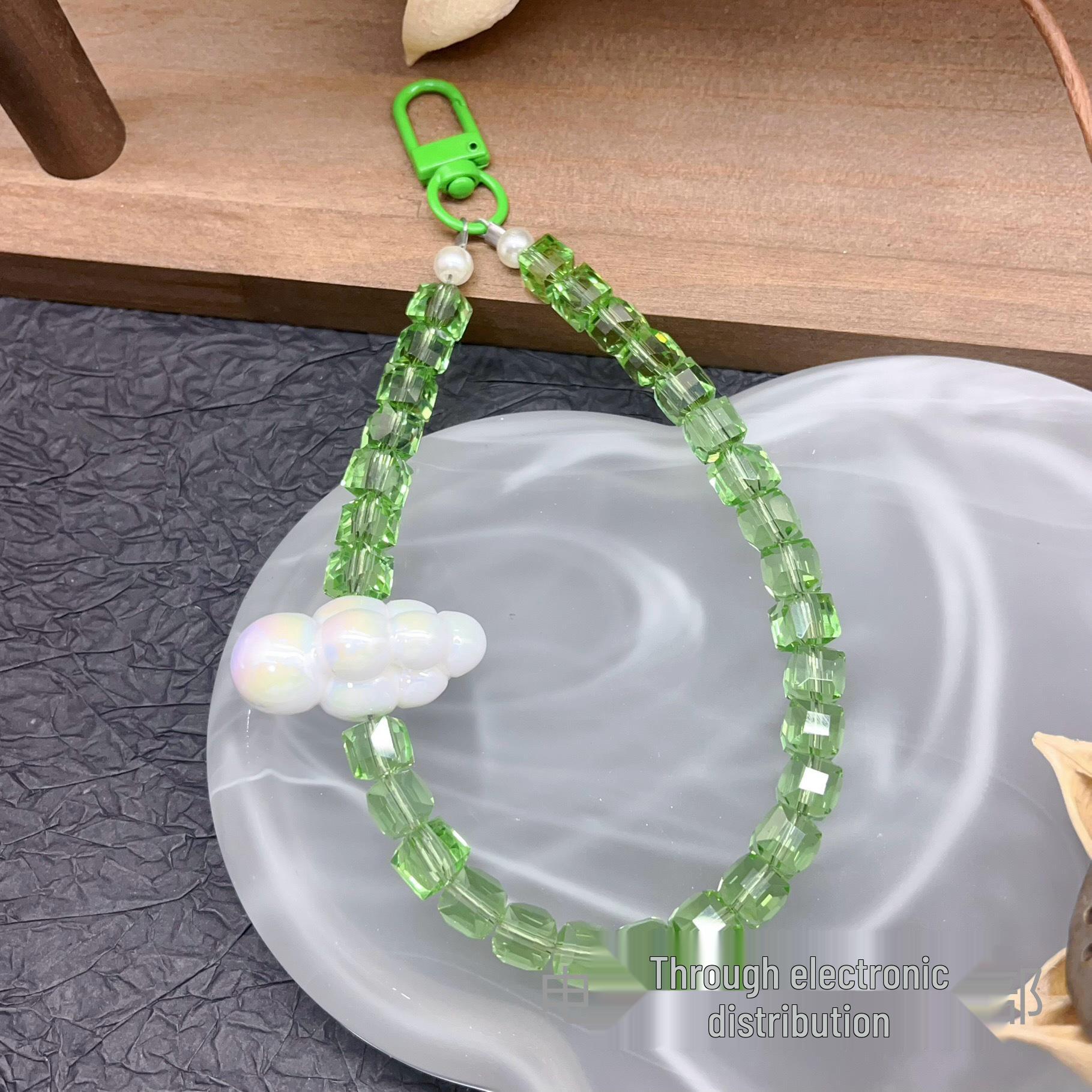 Elegant Crystal Beaded Square Phone Chain Wristband Keychain Pendant