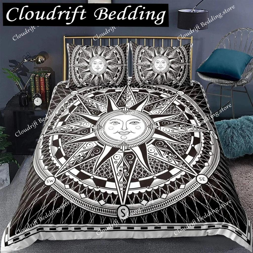 Sun Duvet Cover Colorful Mushrooms Bedding Burning Sun Comforter Cover Halloween Skull Hippie Style Bedding Bedroom Decoration
