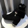 Fashion temperament Martin boots autumn and winter new mid-heel mesh black versatile matte velvet shoes women's shoes short boots