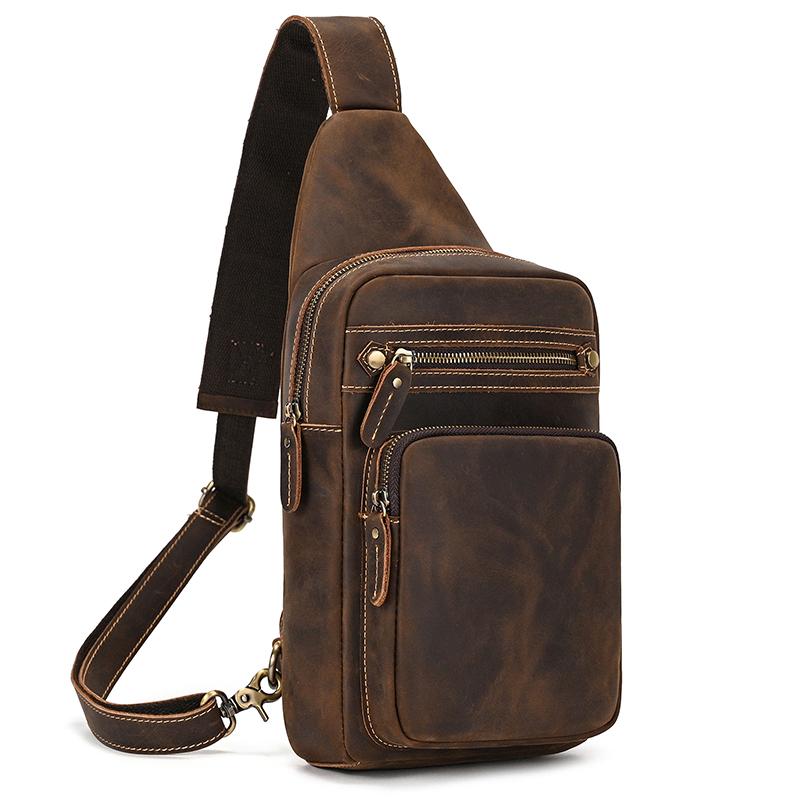 Large Capacity Leather Chest Bag Crossbody Bagpack For Man Sling Bag Vintage Fashion Unique Designer Chest Pack Shoulder Bag