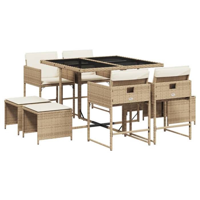VidaXL Ensemble à Manger de Jardin avec Coussins 9 pcs, Table et Chaises à Dossier Rabattable, Meubles d'Extérieur Patio 3211318