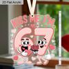 1pc/2pcs Valentine's Day Pink Number 67 Kiss Me Transparent Acrylic Pendant with Milky White Rope, Girlfriend Gift, Wife Gift, Backpack Pendant