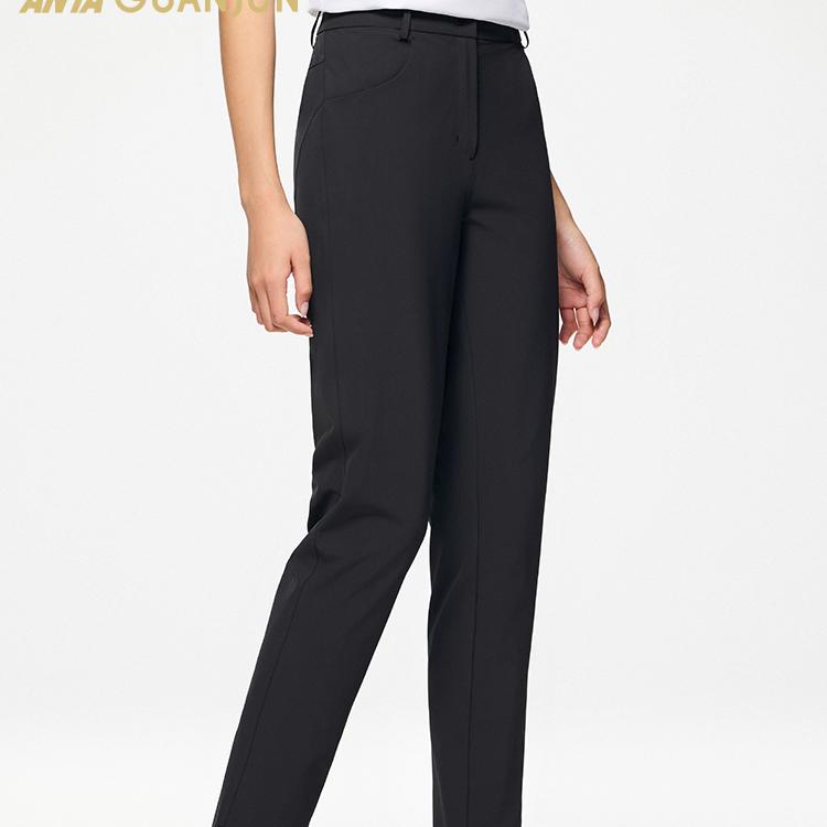 Anta Champion All-Weather Series Solid Color Mid-Waist Comfortable Woven Breathable Straight Leg Casual Pants Women bottoms Basic-Black 162430506-3