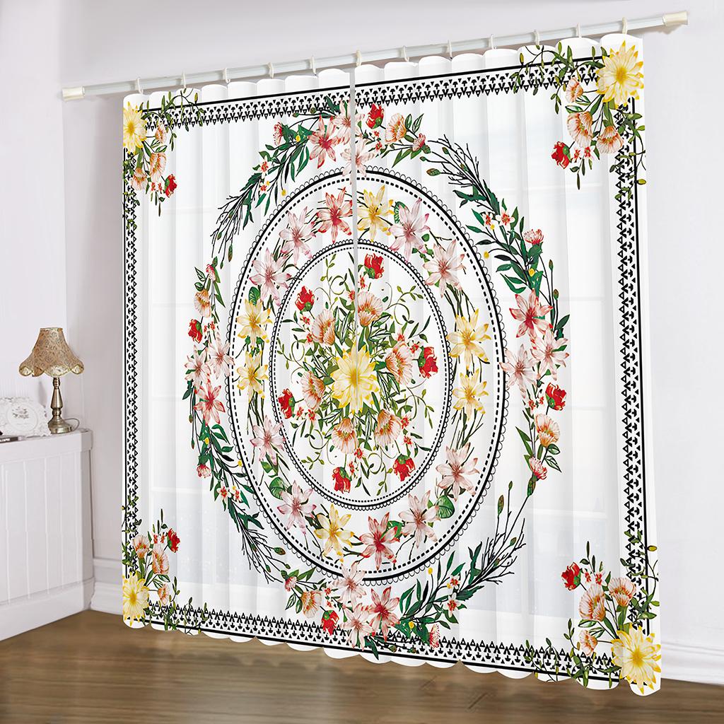 2 Panel Gold Black Curtain Pattern Geometric Curtain for Bedroom Living Room Floor-to-ceiling Window Shutters Blinds Grommet Top