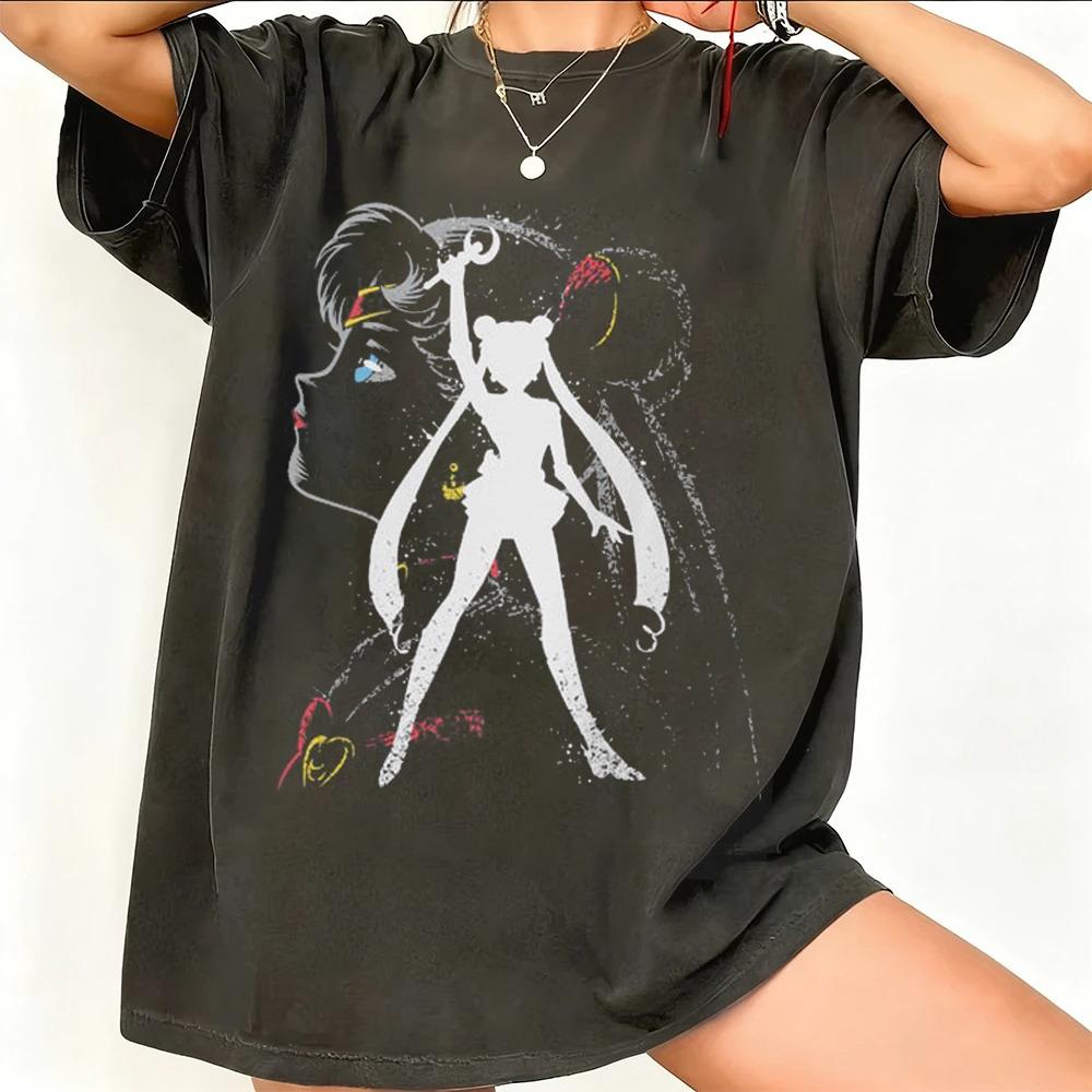 Sailor Moon Retro 90s Anime Grafické Tričko Letní Bavlněné Unisex Dámské Tričko Streetwear Ležérní Trend Krátký Rukáv Párové Hip Hop Top