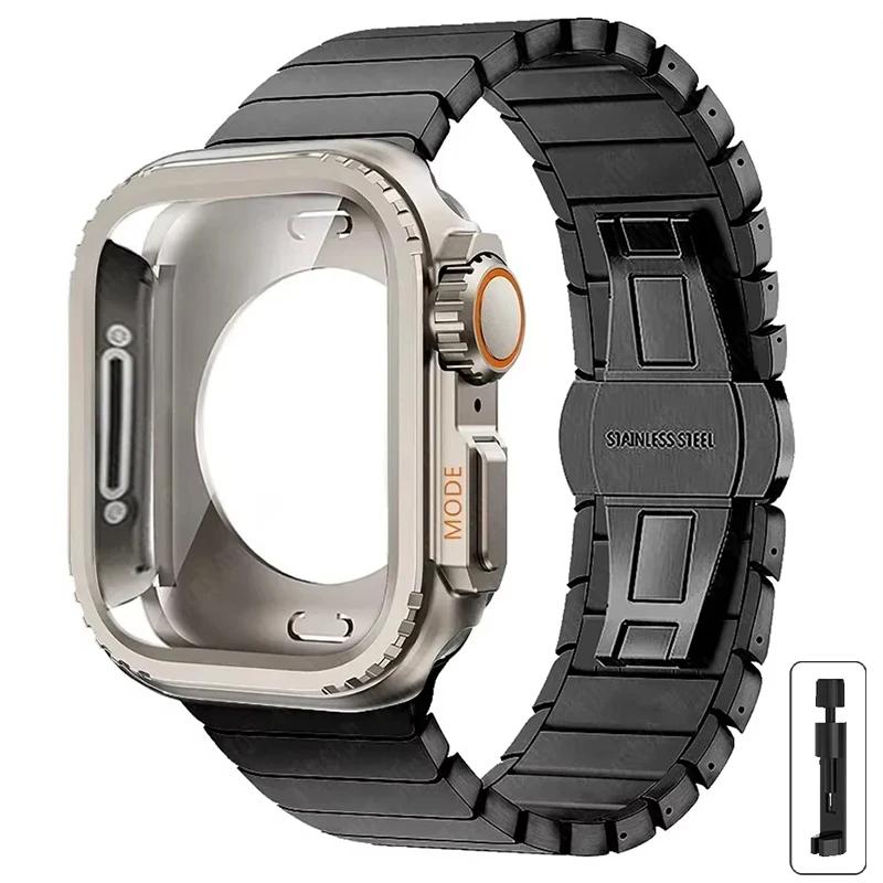Etui+Pasek do Apple Watch Band 10 42 46mm Ultra 2 49mm 9 8 7 6 SE 5 Stalowy Metalowy Ochronny Korpus Ulepszenie dla Iwatch 45mm 44mm