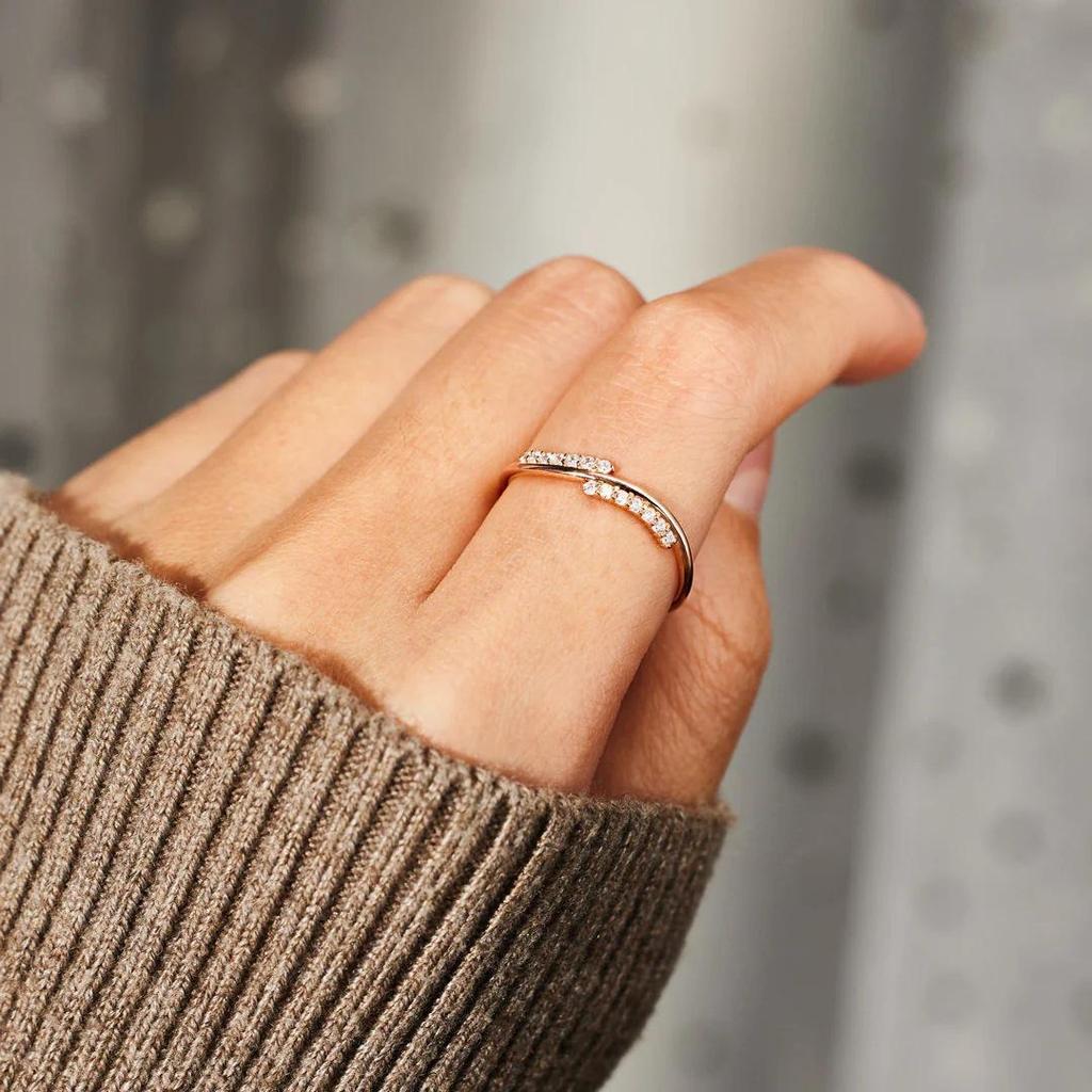 S925 Sterling Silver Rhinestone Wave Ring: European & American Style Luxury Index Finger Ring for Women