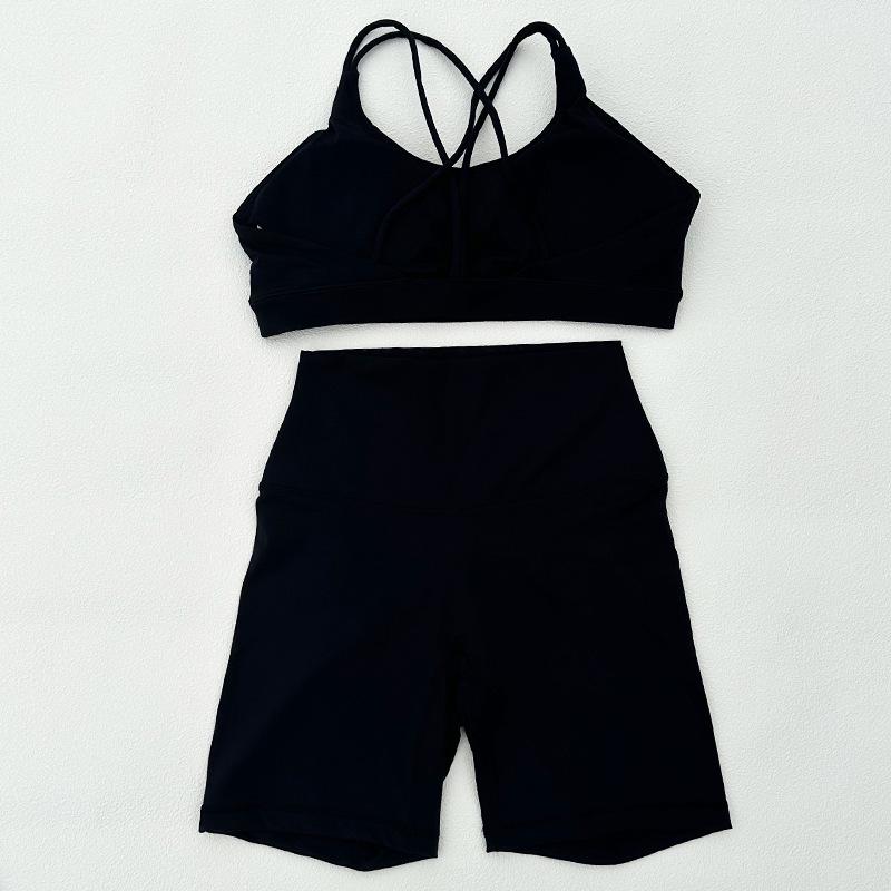 

Европейский и американский женский комплект шорт для йоги LULU с бюстгальтером с подкладкой - красивый дизайн спины для бега и фитнеса Large