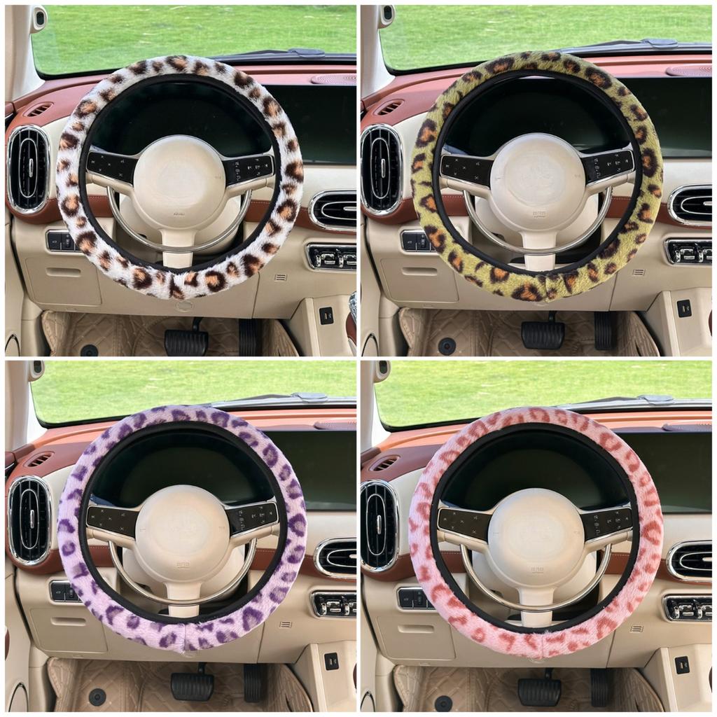 Leopardenmuster Auto Lenkradbezug Winter Plüsch warm rutschfest ohne Innenring Lenkradschutzbezug