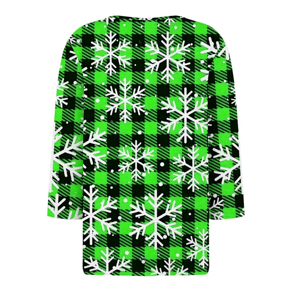 Women's Casual Fashion V-neck Loose Versatile Christmas Print Three-quarter Sleeve Top