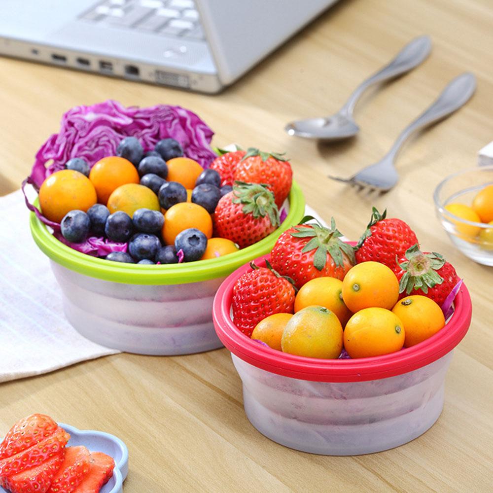 Portable Silicone Folding Bowl Round Sealed Fresh-keeping Travel Instant Fruit Bowls Microwave Oven Lunch Box.