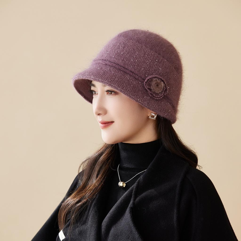 Ladies Winter Rabbit Fur Hat Warm Thickened Knitted Hat Cold And Windproof Versatile Mother Grandma Hat