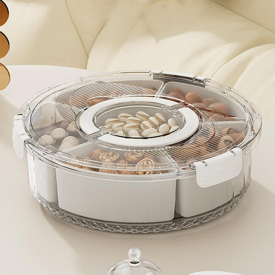 Rotation Divided Serving Tray with Lid and Handle,Large Snack Spinner,Snackle Box Container, Multi-Purpose Food Platter
