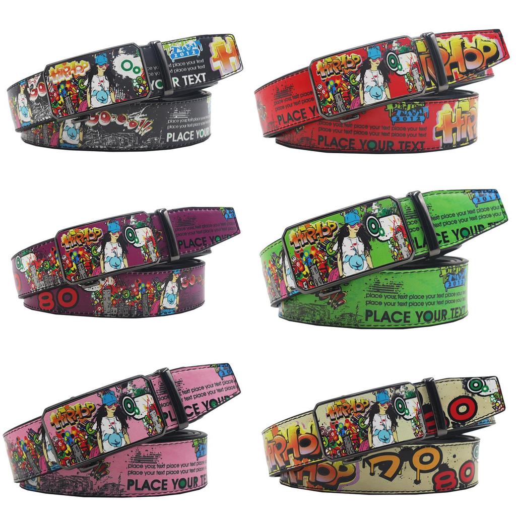 Originaler Lässiger Ledergürtel mit Graffiti-Print - Y2K-Stil, Vielseitiges Europäisch-Amerikanisches Design