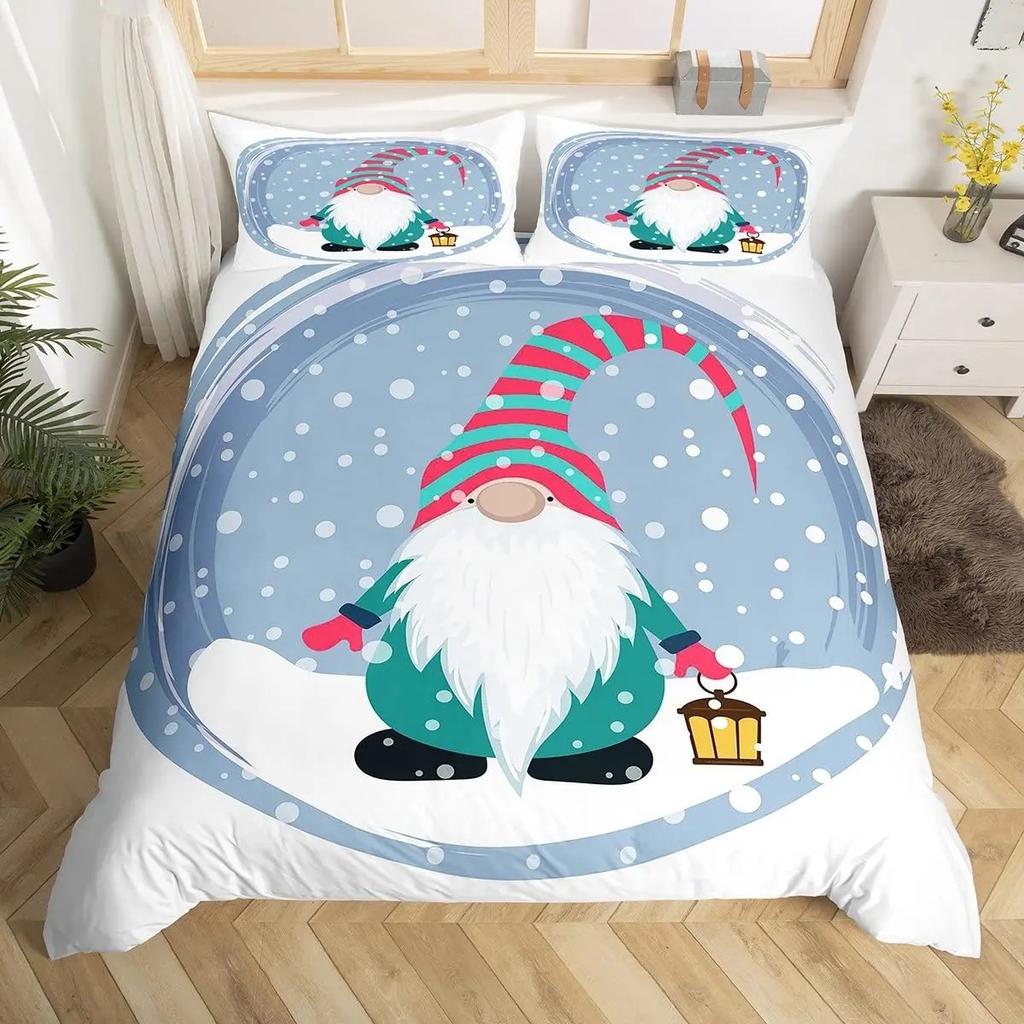 Xmas Duvet Scandinavian Christmas Santa Gnomes Comforter Cover Snowing Santa Claus Bedding Sets Romantic Candlelight Quilt Cover