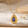 Natural Stone Necklace Stainless Steel 18K Gold Plated Geometric Tiger Eye Lapis Lazuli Pendant Women Vintage Jewelry