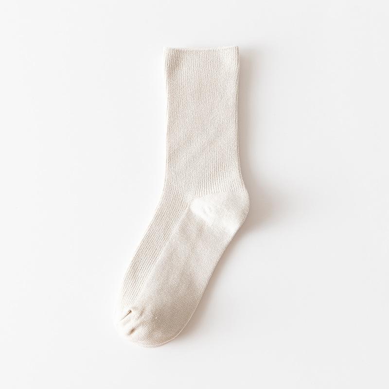 Coffee-colored Dui Dui Socks for Women's Autumn and Winter, Thin Double-needle Striped Long Socks for Women, Breathable Cotton Socks