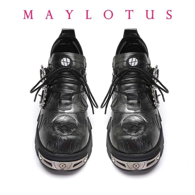 Women's For Men Pumps Platform Couple Unisex Ankle Boots Skull Metal Buckle Motorcycle Boots Gothic Style Big Size