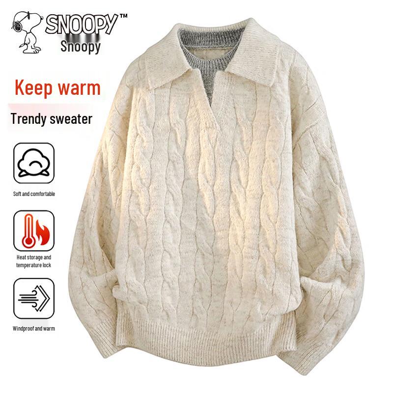 SNOOPY Men's Round Neck Pullover Knit Sweater