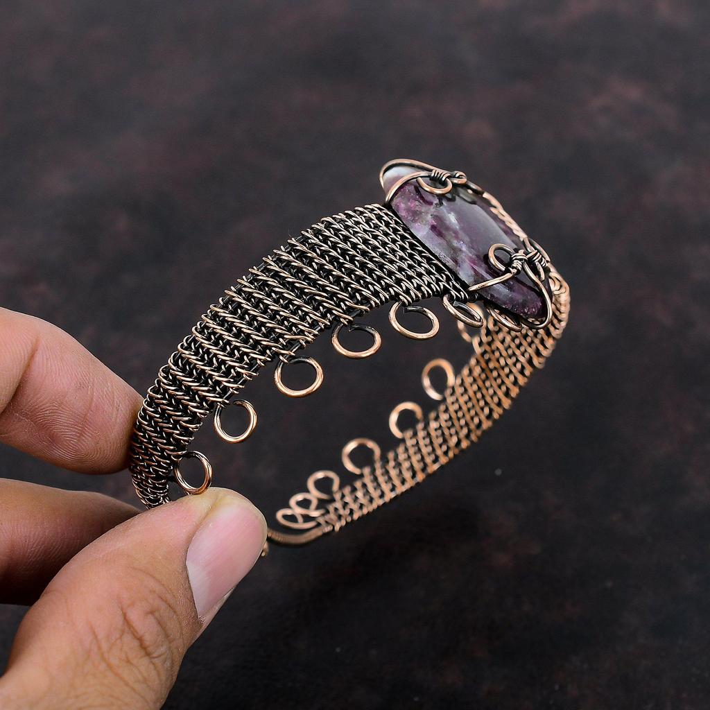 Rosa Turmalin Manschettenarmband Kupferdraht gewickelt verstellbarer Armreif Original Edelstein Armreif Kupferschmuck für Geschenk handgemachtes Manschettenarmband