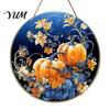 Autumn Theme Hanging Decoration Harvest Festival Welcome Sign for Front Door, Rustic Wooden Wheat Ear Ornament with Hemp Rope, Pumpkin Plaque
