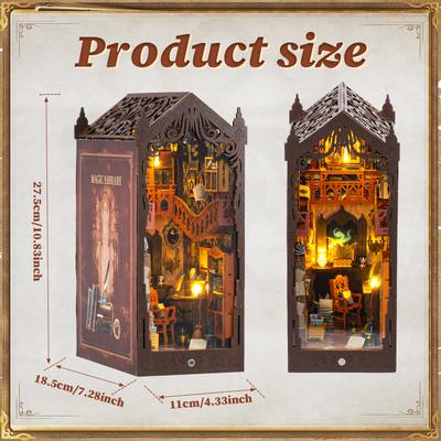 Mini Casa de Bonecas DIY Kit Book Nook Quebra-cabeça 3D Modelo Feito à Mão Decoração para Inserção de Estante com Luz Biblioteca Mágica Artesanato em Madeira Aniversário