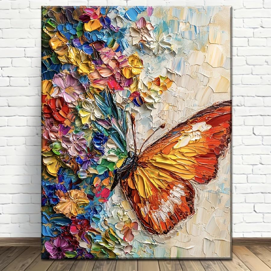 Vibrant Butterfly and Flowers Canvas Wall Arts Modern Abstract Wall Decor for Living Room Wall Decor No Frame