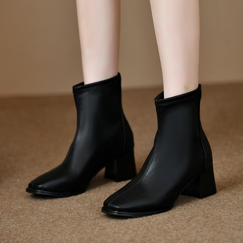 Ladies Shoes 2024 High Quality Ankle Women's Boots Elegant Modern Boots Women Sewing Back Zip Med Chunky Heels Shoes Women