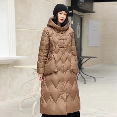 Button Down Jacket Women's Medium and Long 2025 Winter New Cocoon Mother Model Thickened Jacket Over the Knee Design Feels Trendy