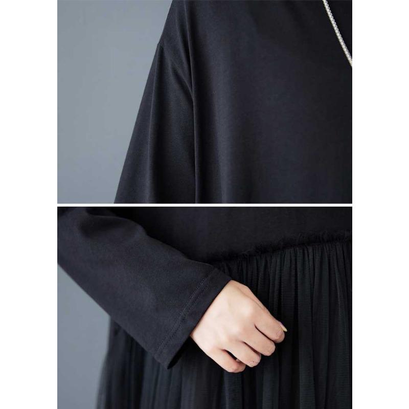 Patchwork Dress Design Sense Casual Loose Bottom Black Long Skirt