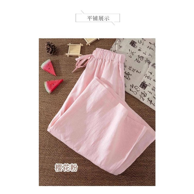 Women's Linen-Blend Wide Leg Pants, Elastic Waist Casual Culottes With Drawstring