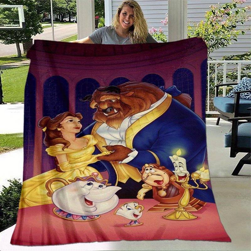 1pc Beauty and The Beast Printing Blanket - Soft, All-Season Throw for Office Blanket,  | Personalized Gift with Adorable Cartoon Design