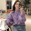 Women's Lantern Sleeve Cable Knit Cardigan - Autumn/Winter Korean Loose Style Sweater