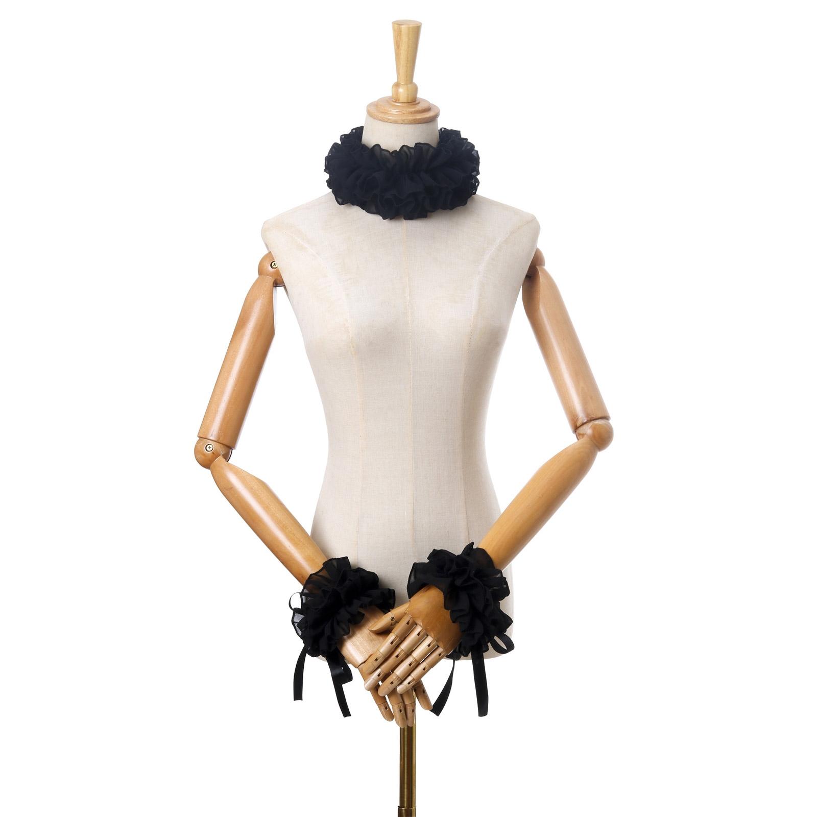 

Елизаветинский гофрированный ложный воротник, викторианский черный жабо-чокер и набор манжет на запястья для аксессуаров к костюму на Хэллоуин 1