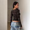 Women See-through Lace Sexy Thin Blouse Women 2026 Fashion New Spring Y2k Black T-shits Autumn Slim Fit Tee Elegant Pullover Crop Top