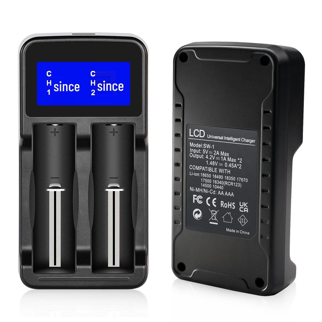 Zwei-Schlitz-LCD-Ladegerät für AA/AAA/18650 NiMH/Li-Ionen-Akkus, Automatischer Stopp bei vollständiger Ladung