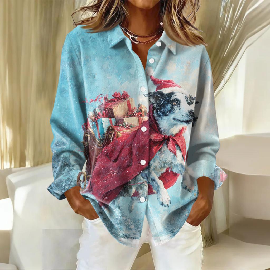 Dameskjorte med blomsterprintknapper, langermet avslappet vanlig skjorte bluser avslappet plussstørrelse basic topper