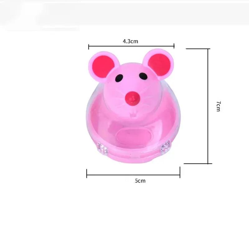 Mouse shaped wobbly creature rolling and splashing food, pet puzzle cartoon cat toy leaking food, feeding