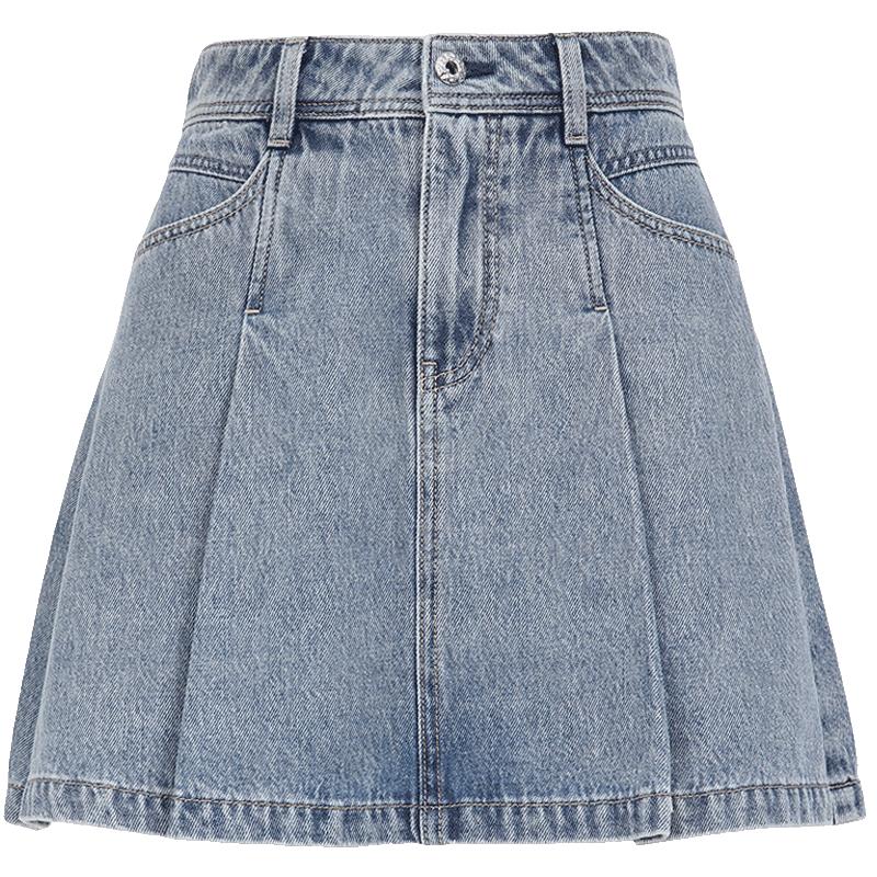 ONLY A-line Pleated Denim Skirt 10