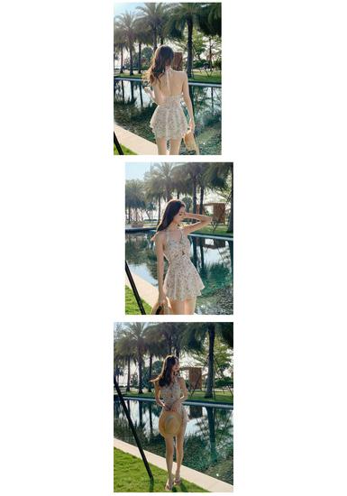 Hot Fashion Women's Slimming One-Piece Onsen Swimsuit with Skirt Style Cover-up, Solid Color, Conservative Waist-Cinching Design