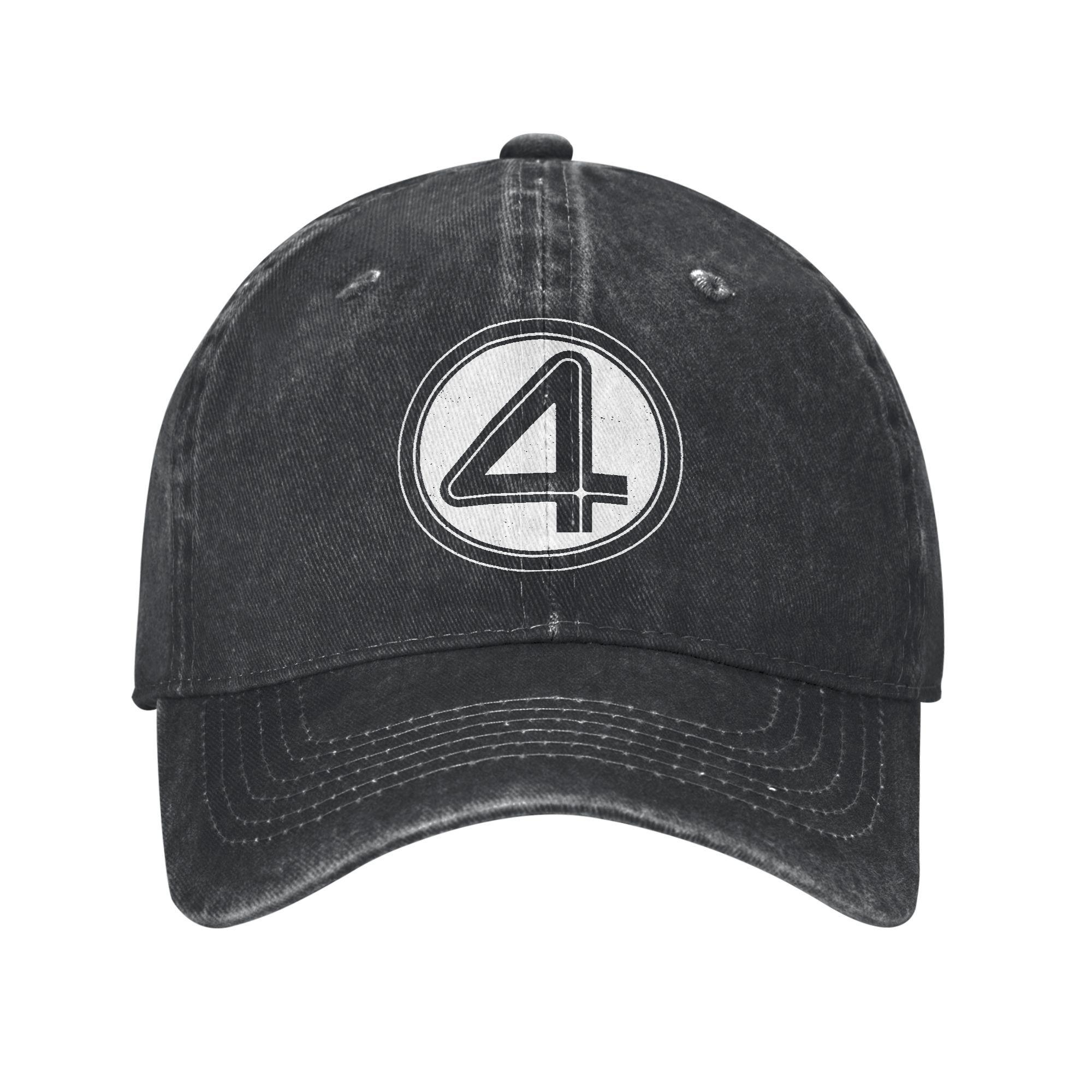 

Vintage Fantastic Four 4 Symbol Baseball Cap Unisex Distressed Denim Washed Headwear Outdoor Summer Adjustable Hats Cap One Size