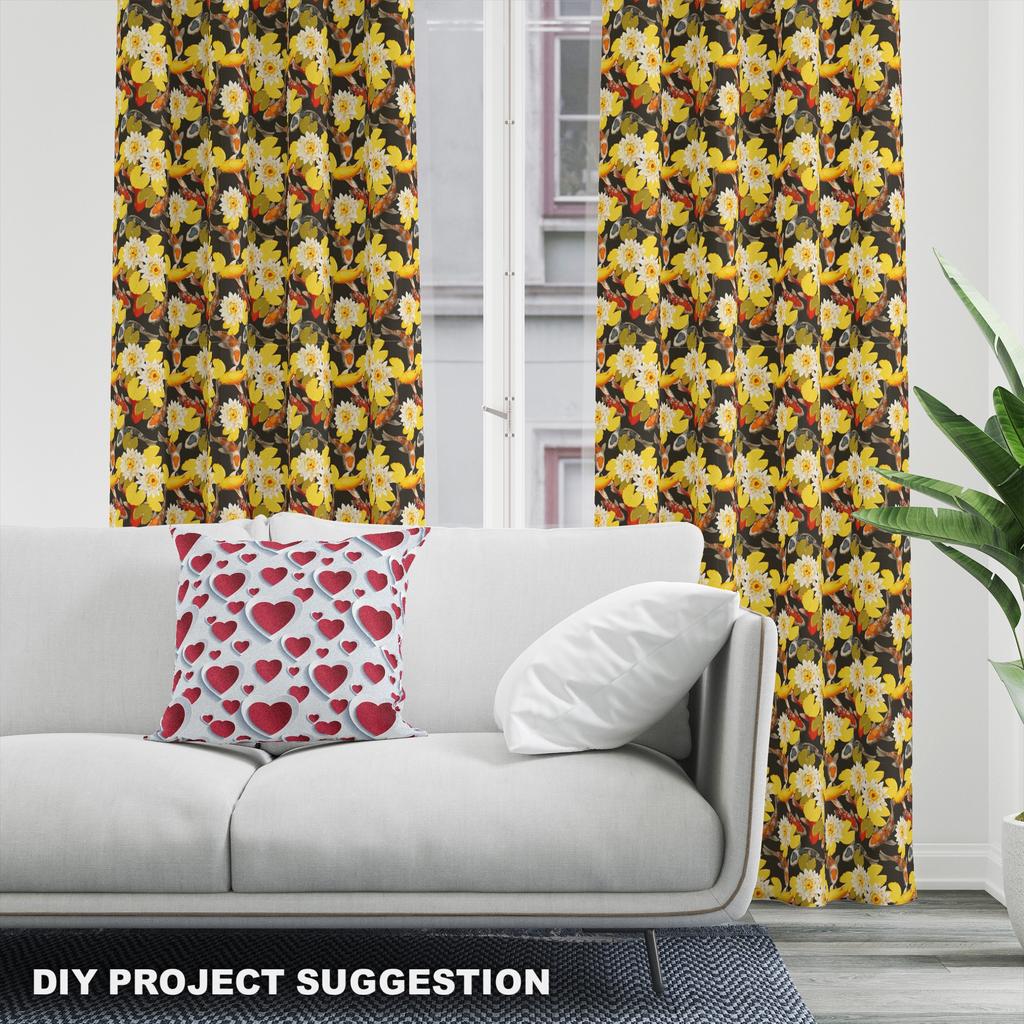 Royal Samt Stoff Polyester Zum Nähen - Motiv Koi Karpfen Blume