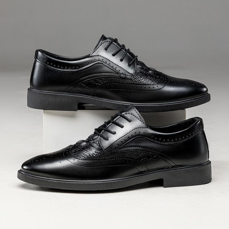 Fashion Fashionable Retro Men's Leather Shoes with Lace Up Business Formal Pointed Leather Shoes Breathable Low Cut Casual Men's Shoes