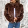 Kurtka damska jesień zima vintage ciepła ze sztucznego futra lekka cienka luźny kołnierz stójka długi płaszcz z długim rękawem swobodna odzież wierzchnia zamek błyskawiczny