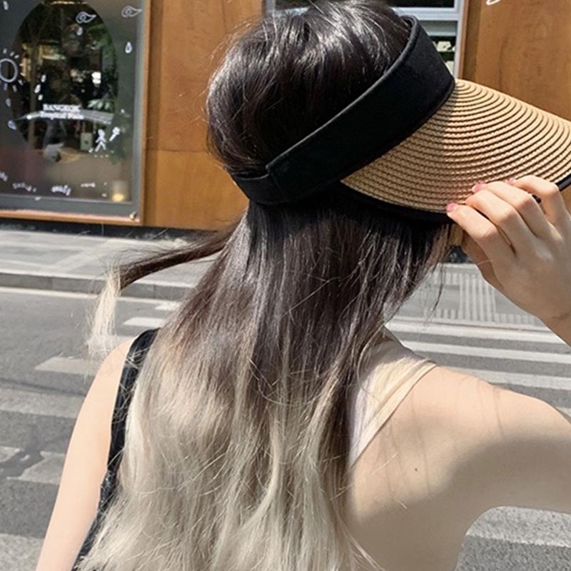 Mode Leerer Zylinder Sommer Strohhut Breite Krempe Strand Sonnenschutzhut Pferdeschwanz Kappe für Outdoor-Aktivitäten Camping Laufen