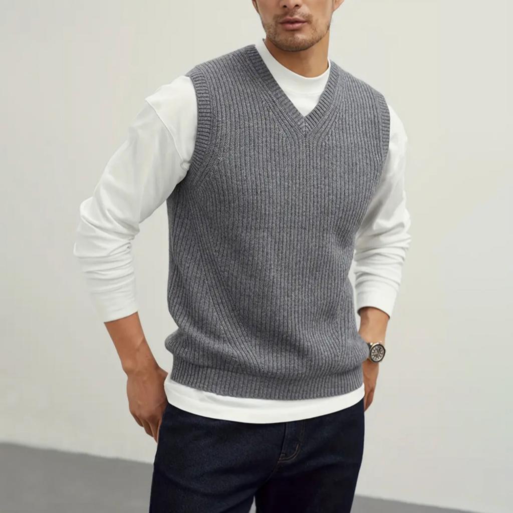 Men's Sleeveless Sweater College Style Vest V-Neck Fashion Waistcoat Sweater Vest