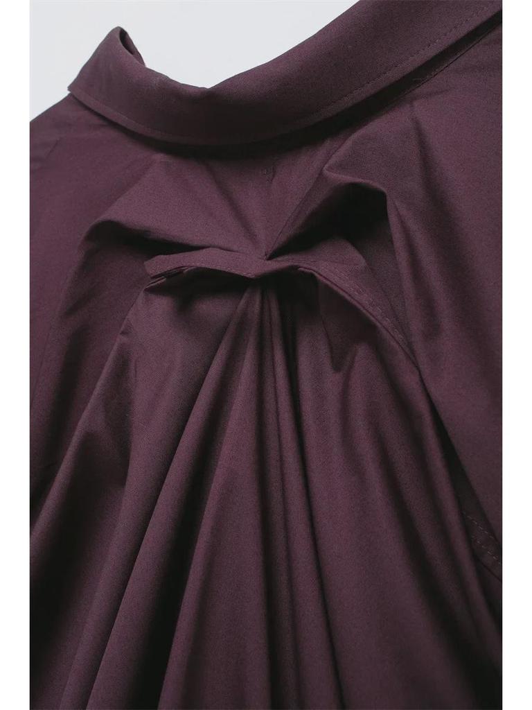 Women's 2024 Autumn Retro Loose Long Sleeve Solid Color Casual Shirt - European & American Style