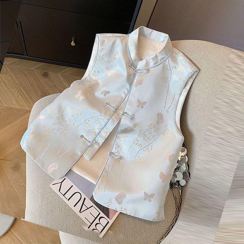 Jacquard disc buckle stand-up collar vest women's new high-end vest shoulder vest