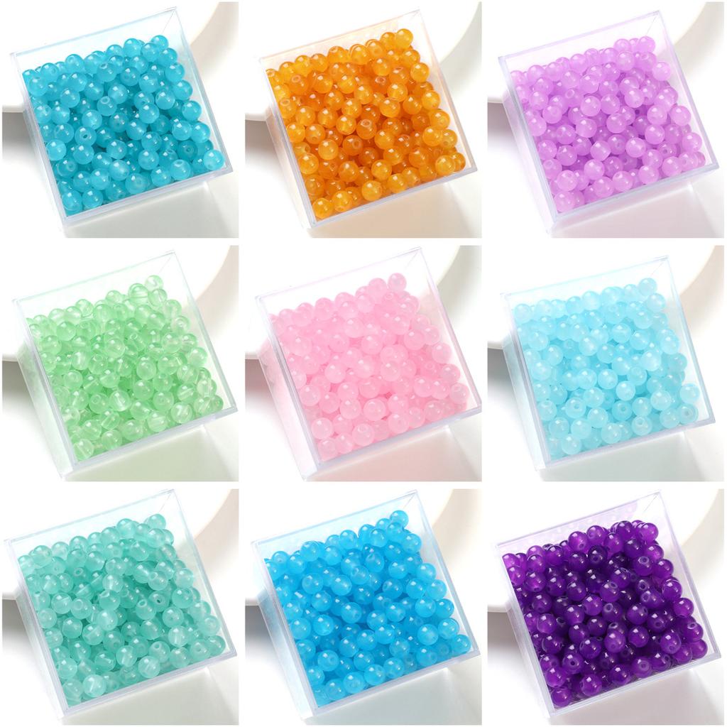 Glass Jelly Solid Color Imitation Jade Round Beads Loose Beads DIY Handmade Necklace String Beads Jewelry Accessories Beads for Jewelry Making