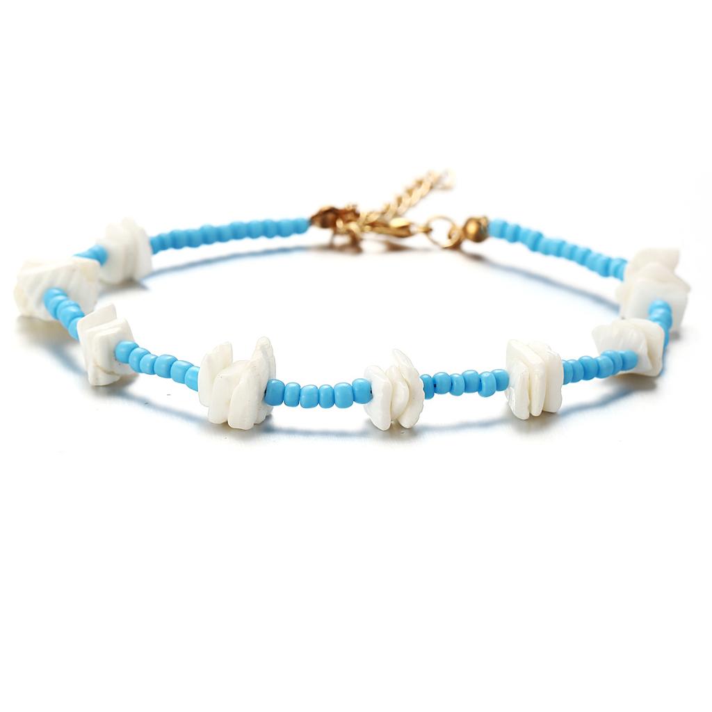 Bohemian Style Anklet Contrast Color Adjustable Shell Beads Chain Women Girls Beach Jewelry